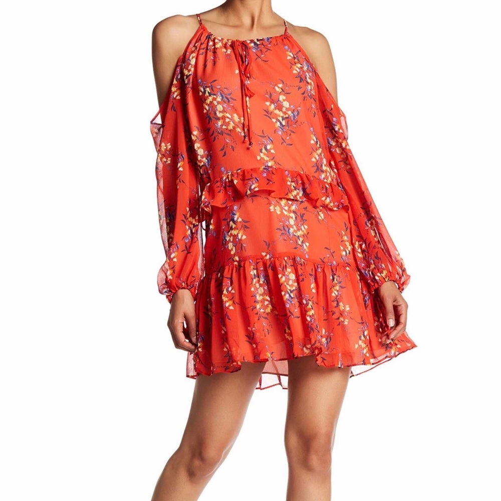 Adeline Rae Cold shoulder frill shift dress